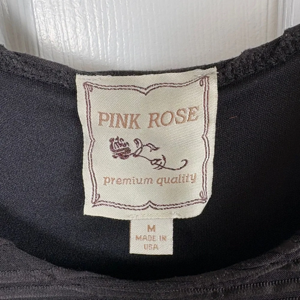 Pink Rose Bodycon Bandage-Style Mini Dress Black M Stretchy Indie Sleaze Y2K